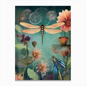 Dragonfly Collage Bright Colours 6 Canvas Print