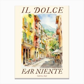 Il Dolce Far Niente Salerno, Italy Watercolour Streets 2 Poster Canvas Print