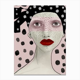 JE SUIS DOT - Fashion Illustration Portrait of Woman with Polka Dots and Red Lips on Pastel Pink by "Colt x Wilde"  Canvas Print