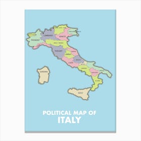 Political Map Of Italy Canvas Print