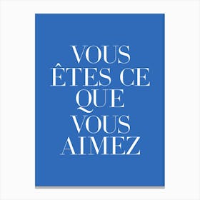 You are what you love in french (blue tone) Canvas Print