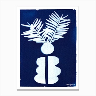 Blue Cyanotype Abstract Collage And Plants 4 Canvas Print