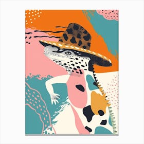 Lizard With A Cow Print Cowboy Hat Modern Abstract Illustration 4 Canvas Print