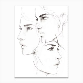 Three Women In Profile Canvas Line Art Print