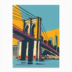 Brooklyn Bridge New York Colourful Silkscreen Illustration 1 Canvas Print