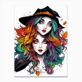 Rpg V5 Autumn Coloring A Charming Girl As Halloween Witch Rand 2 Canvas Print
