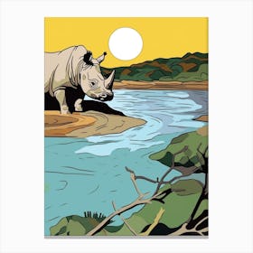 Rhino With The Sun Geometric Illustration 6 Canvas Print