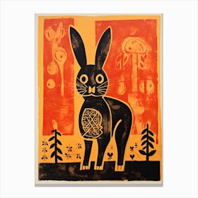 Rabbit, Woodblock Animal  Drawing 2 Canvas Print