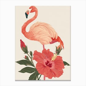 Jamess Flamingo And Hibiscus Minimalist Illustration 4 Canvas Print