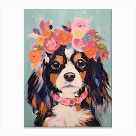 Cavalier King Charles Spaniel Portrait With A Flower Crown, Matisse Painting Style 2 Canvas Print