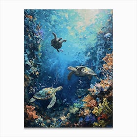 Sea Turtles With A Coral Reef Expressionism Style Painting 1 Canvas Print