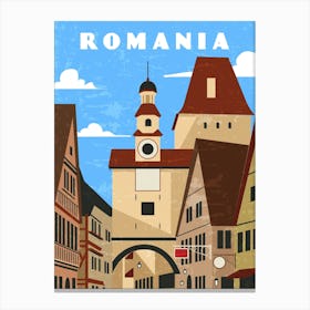 Romania — Retro travel minimalist art poster Canvas Print