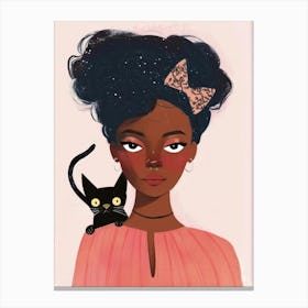 Black Girl With Cat 1 Canvas Print