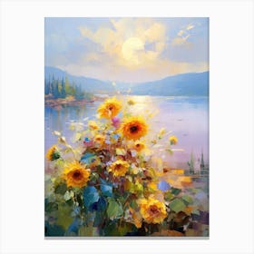 Sunflowers By The Lake 1 Canvas Print