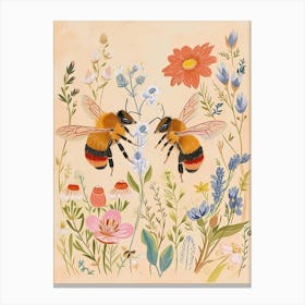 Folksy Floral Animal Drawing Bee 3 Canvas Print