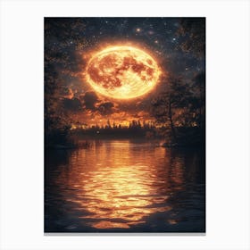 Full Moon Over Lake 3 Canvas Print