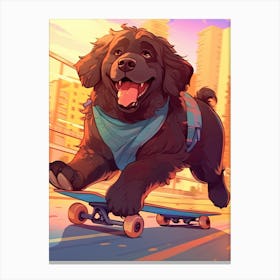 Newfoundland Dog Skateboarding Illustration 1 Canvas Print