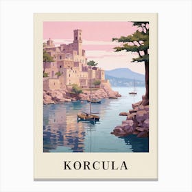 Korcula Croatia 4 Vintage Pink Travel Illustration Poster Canvas Print