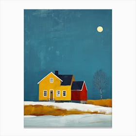 House In The Snow Night, Sweden Canvas Print