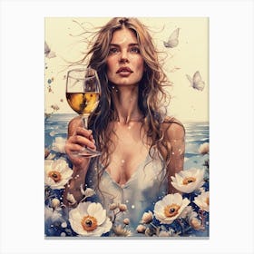 Golden Wine And Butterflies Canvas Print