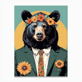 Floral Black Bear Portrait In A Suit (17) Canvas Print