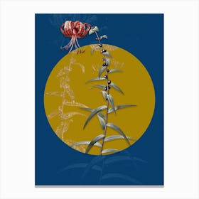 Vintage Botanical Tiger Lily on Circle Yellow on Blue 1 Canvas Print