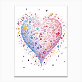 Rainbow Floral Heart Line Illustration Canvas Print