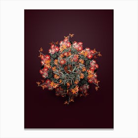 Vintage Cosmos Flower Branch Floral Wreath on Wine Red n.1318 Canvas Print