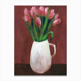 Tulips In A Vase - floral painting flowers vase white pink green brown Anton Maliar vertical Canvas Print