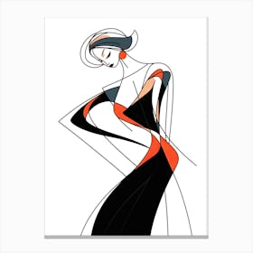 Woman In Black Dress, lineart Canvas Print