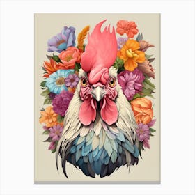 Bird With A Flower Crown Rooster Canvas Print