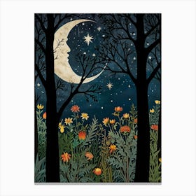 Moon In The Forest Style William Morris 1 Art Print Canvas Print