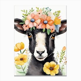Baby Blacknose Sheep Flower Crown Bowties Animal Nursery Wall Art Print (18) Canvas Print