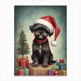Christmas Shih Tzu Dog Wear Santa Hat (3) Canvas Print