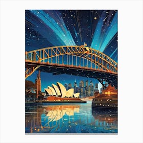 Lightshow Over Sydney Harbour Bridge and Opera House ~ New Year Wall Decor Futuristic Sci-Fi Trippy Surrealism Modern Digital Mandala Awakening Fractals Spiritual Artwork Psychedelic Colorful Cubic Abstract Universe Canvas Print