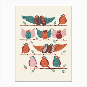 Happy Birds' Choir [red-turquoise] 1 Canvas Print