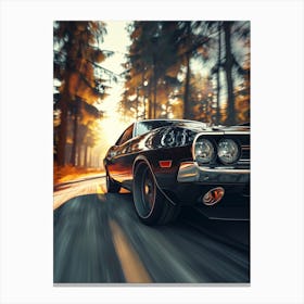 Classic Muscle Car Driving In The Forest Canvas Print