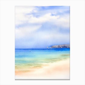 Cala Mesquida Beach, Mallorca, Spain Watercolour Canvas Print