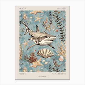 Pastel Blue Bull Shark Watercolour Seascape Pattern 1 Poster Canvas Print
