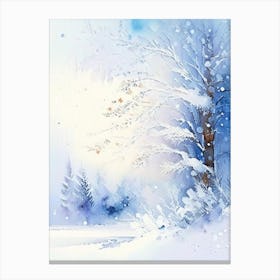 Winter Scenery, Snowflakes, Storybook Watercolours 3 Canvas Print