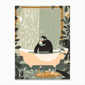 Gorilla Art In Bath Cartoon Nursery Illustration 3 Canvas Print