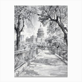 The Texas State Capitol Austin Texas Black And White Watercolour 4 Canvas Print