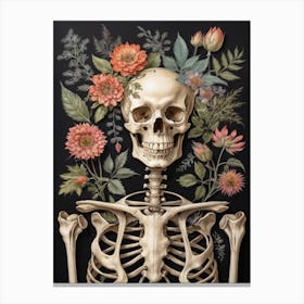 Botanical Skeleton Vintage Flowers Painting (15) Canvas Print