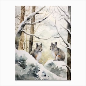 Winter Watercolour Gray Squirrel 4 Canvas Print