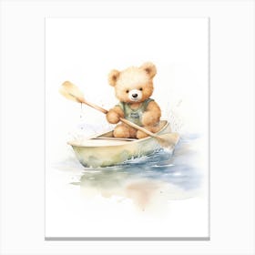 Rowing Teddy Bear Painting Watercolour 2 Canvas Print
