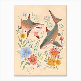 Folksy Floral Animal Drawing Shark 2 Canvas Print