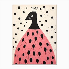 Pink Polka Dot Peacock 1 Canvas Print