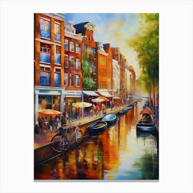 The city of Amsterdam, Netherlands, streets, cafes, passing by, the beauty of summer, oil colors.14 Canvas Print