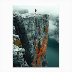 Man Standing On Cliff Canvas Print