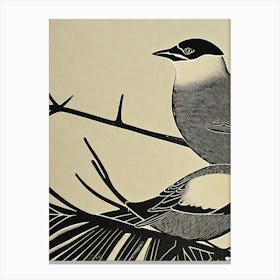 Cedar Waxwing 2 Linocut Bird Canvas Print